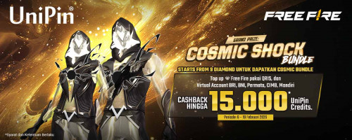 Top Up Free Fire dapat Cashback hingga 15.000 UniPin Credits pakai QRIS & VA BRI, BNI, Permata, CIMB, Mandiri